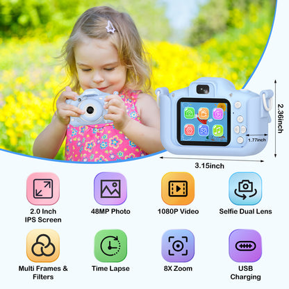 Contixo Digital Kids Camera 1080p HD, Games & Frames, Blue Dolphin Case