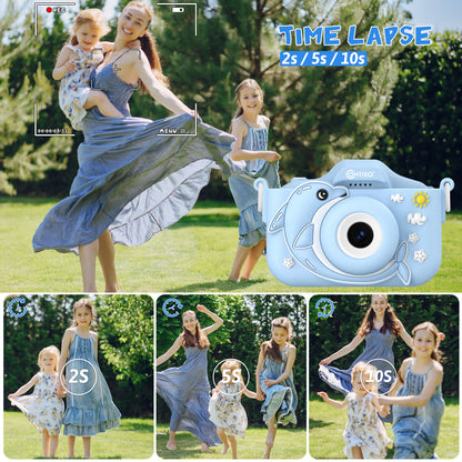 Contixo Digital Kids Camera 1080p HD, Games & Frames, Blue Dolphin Case