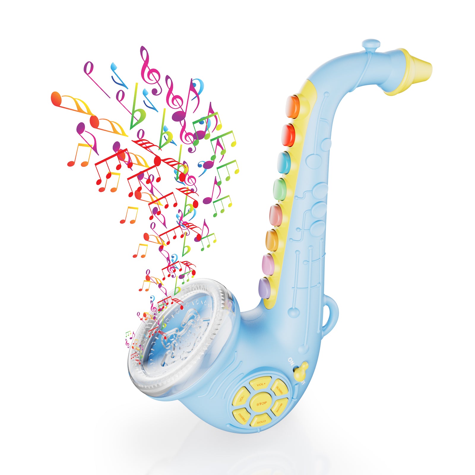 Contixo Saxophone Musical Toy, blue with colorful buttons, lights and music for kids ages 3-10