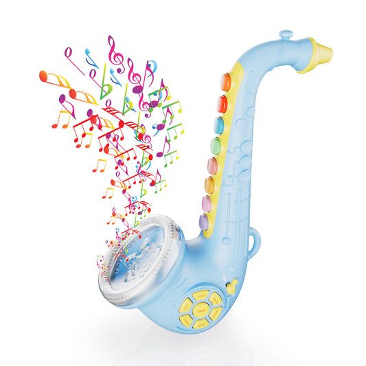 Contixo Saxophone Musical Toy, blue with colorful buttons, lights and music for kids ages 3-10