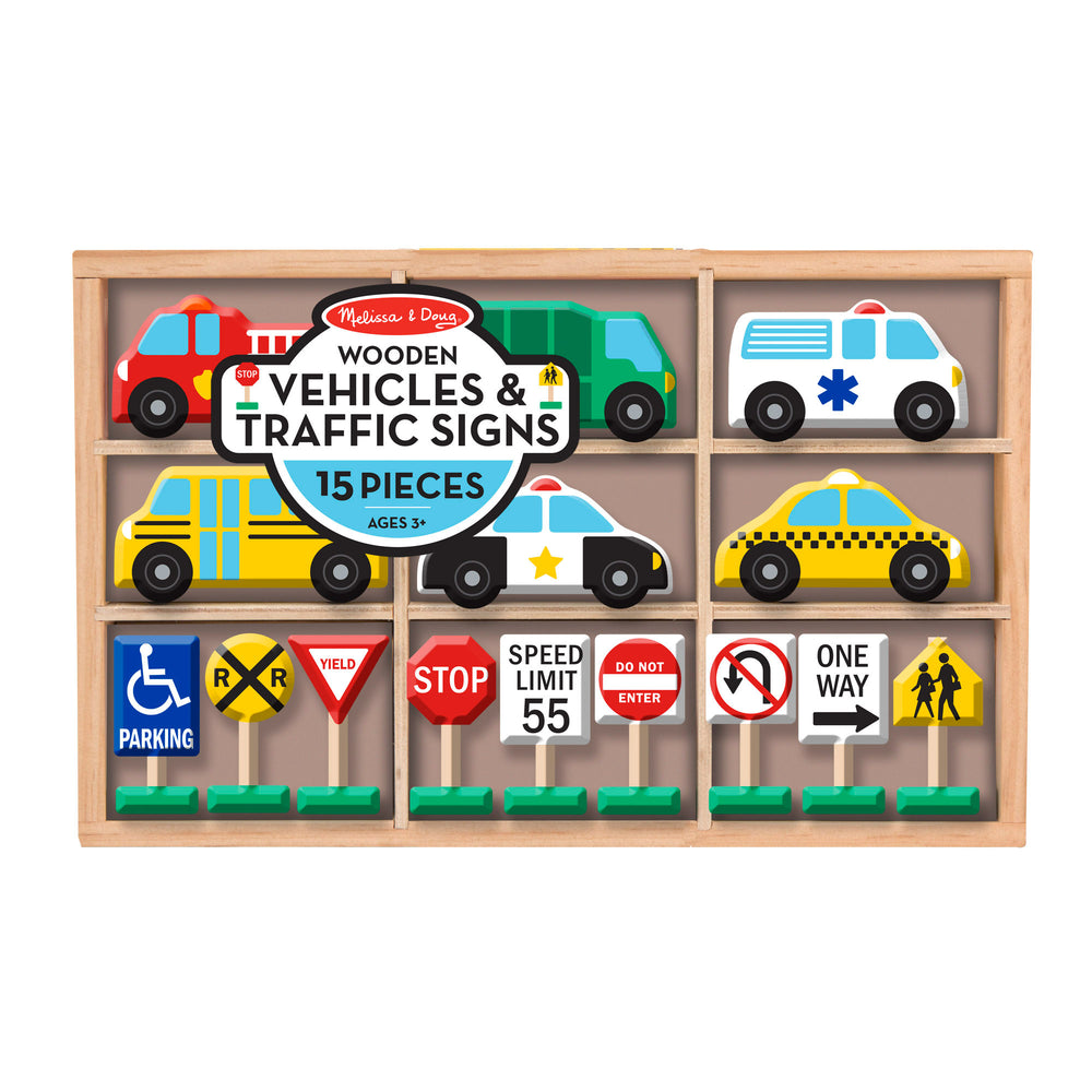 Melissa & Doug Wooden Traffic Adventure Play Set - 15 Pieces