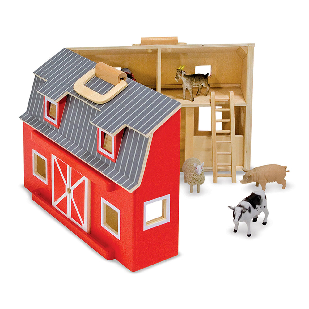 Melissa & Doug Fold & Go Wooden Barn Playset - Bright Red