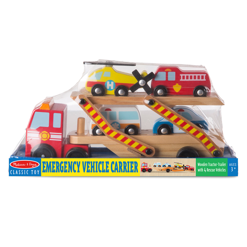 Melissa & Doug Wooden Emergency Vehicle Carrier Set