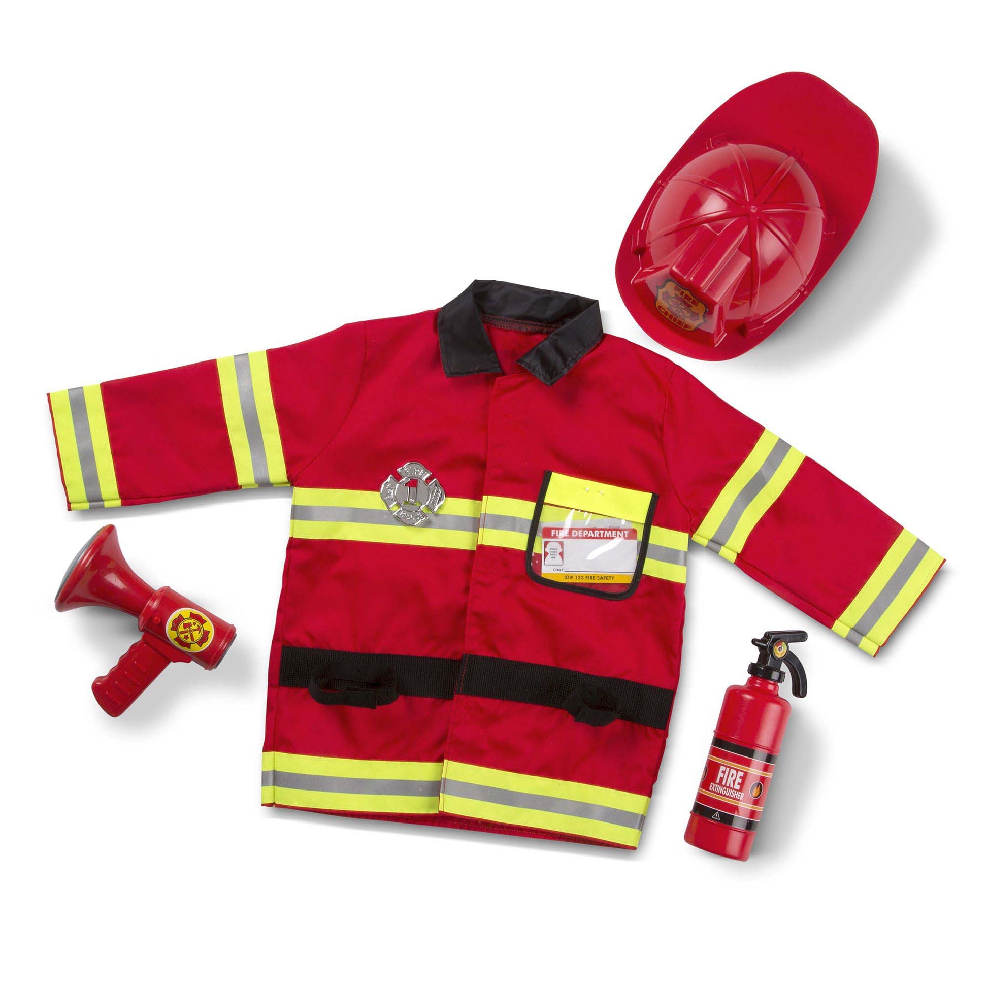 Melissa Doug Fire Chief Role Play Costume Set Reflective Red