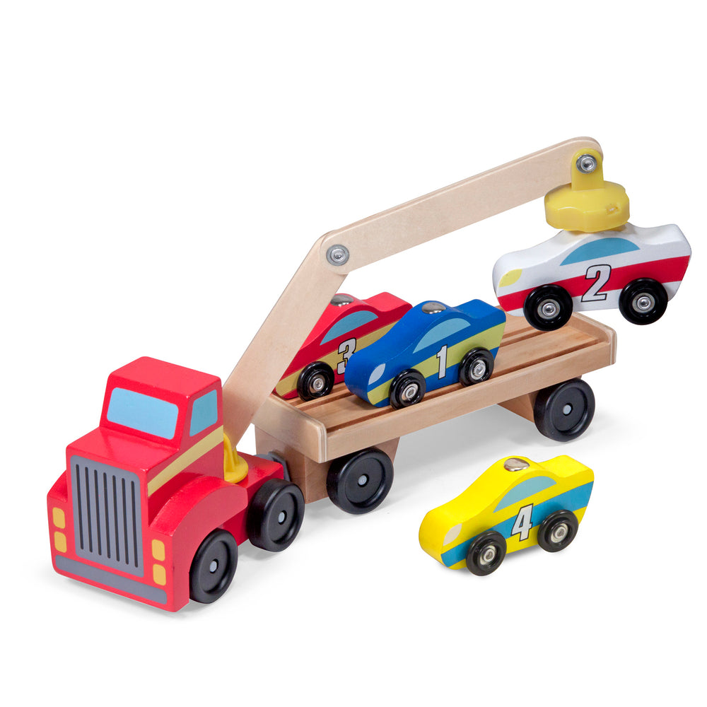 Melissa & Doug Magnetic Car Loader - Colorful Wooden Toy Set