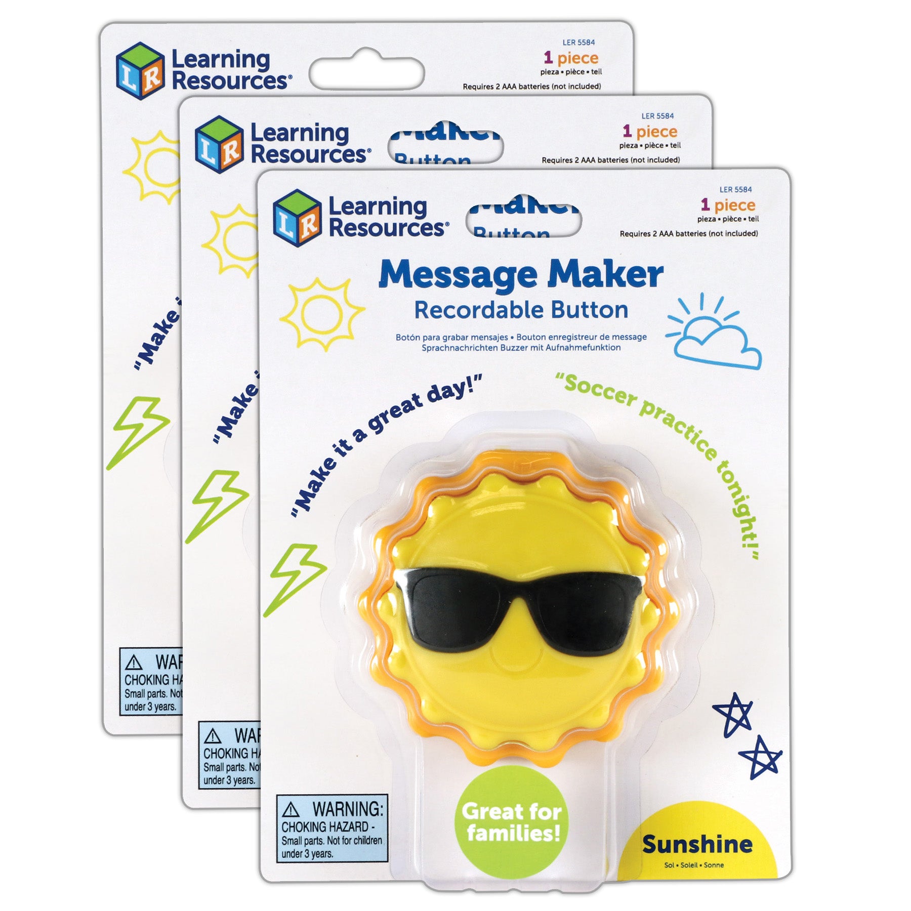 Learning Resources Sun-Shaped Recordable Message Button - Pack of 3 ...