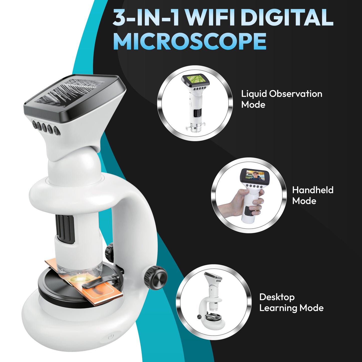 Contixo MS2 WiFi Digital Microscope white with LCD screen and 1000X magnification in 3 modes