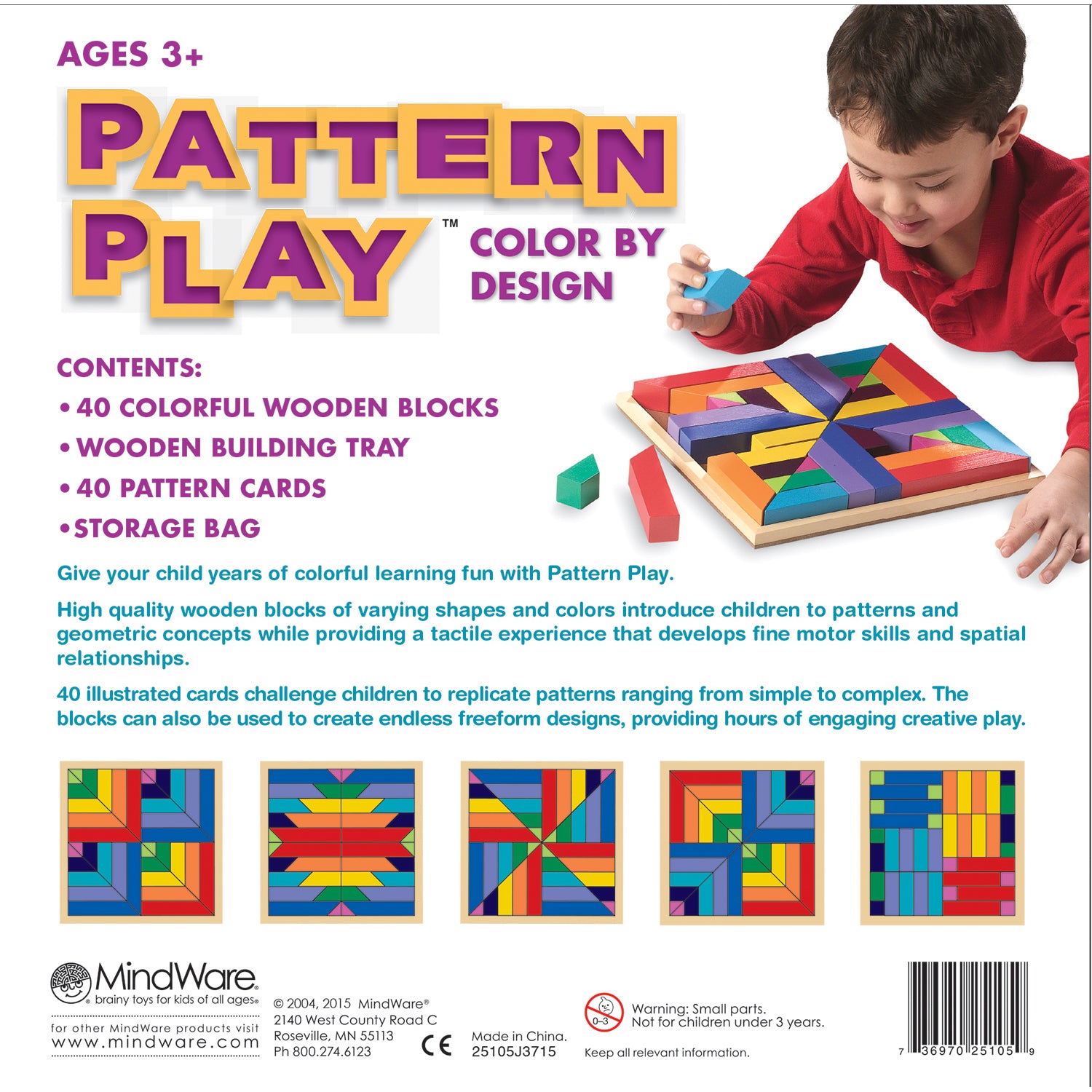 MindWare Pattern Play Colorful Wooden Block Set - 40 Pieces – Toys