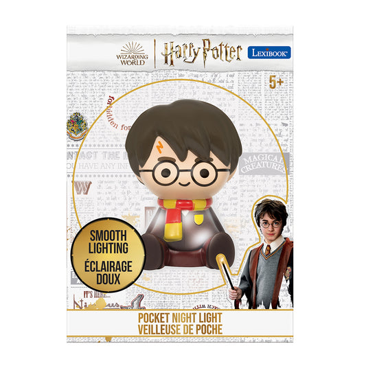 Harry Potter pocket night light featuring stylized Harry Potter character with glasses and lightning bolt scar, wearing Hogwarts robes with red and yellow scarf