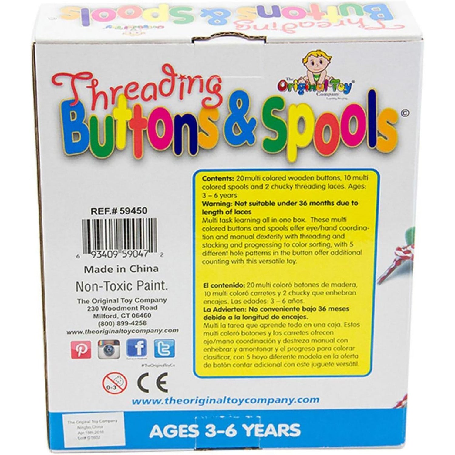 Original Toy Company Colorful Threading Buttons & Spools Set - Creativ ...
