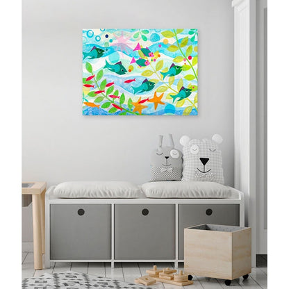 Oopsy Daisys Friendly Fish C: Turquoise Toddler Room Art