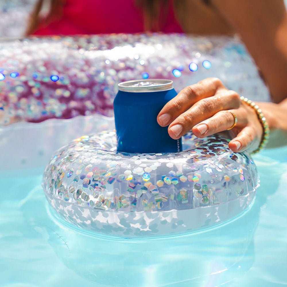Glitter 36" Beach & Pool Tube with White Glitter and matching drink float