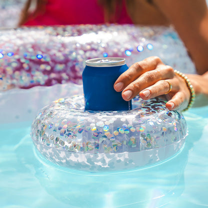 Glitter 36" Beach & Pool Tube with White Glitter and matching drink float