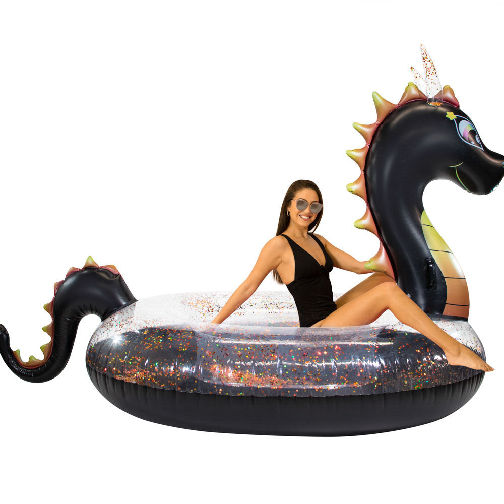 Glitter Dragon Gigantic Beach & Pool Raft - Black with Red Glitter