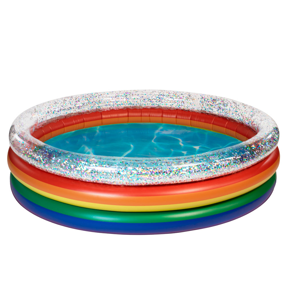 Rainbow Collection Sunning Pool - 3-Ring Inflatable Pool - Multicolor Glitter
