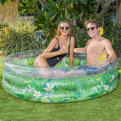 Palm & Plumeria Sunning Pool  - Deluxe 60 x 15" Pool with Tropical Print