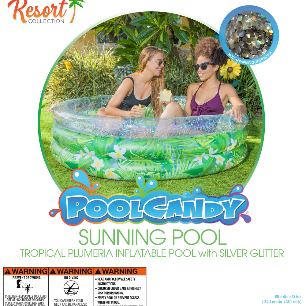 Palm & Plumeria Sunning Pool  - Deluxe 60 x 15" Pool with Tropical Print