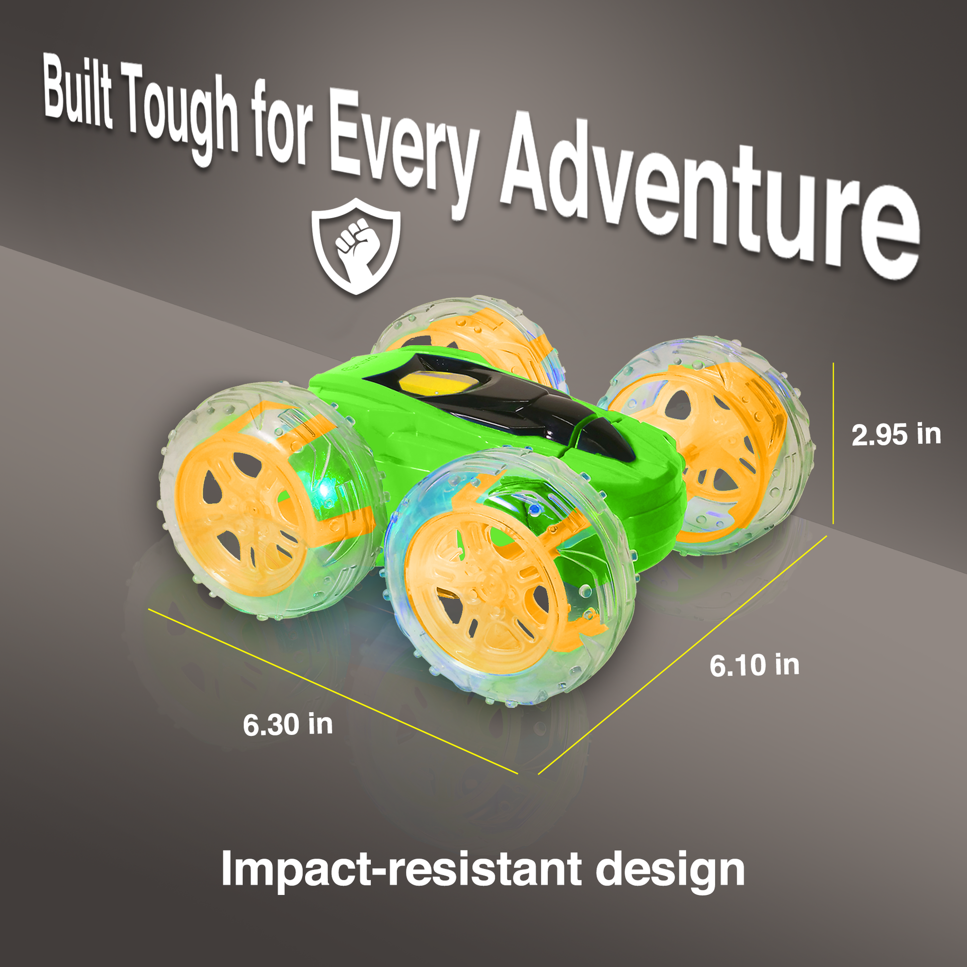 Contixo Flip Racer Remote Control Car in green with orange wheels, impact-resistant design