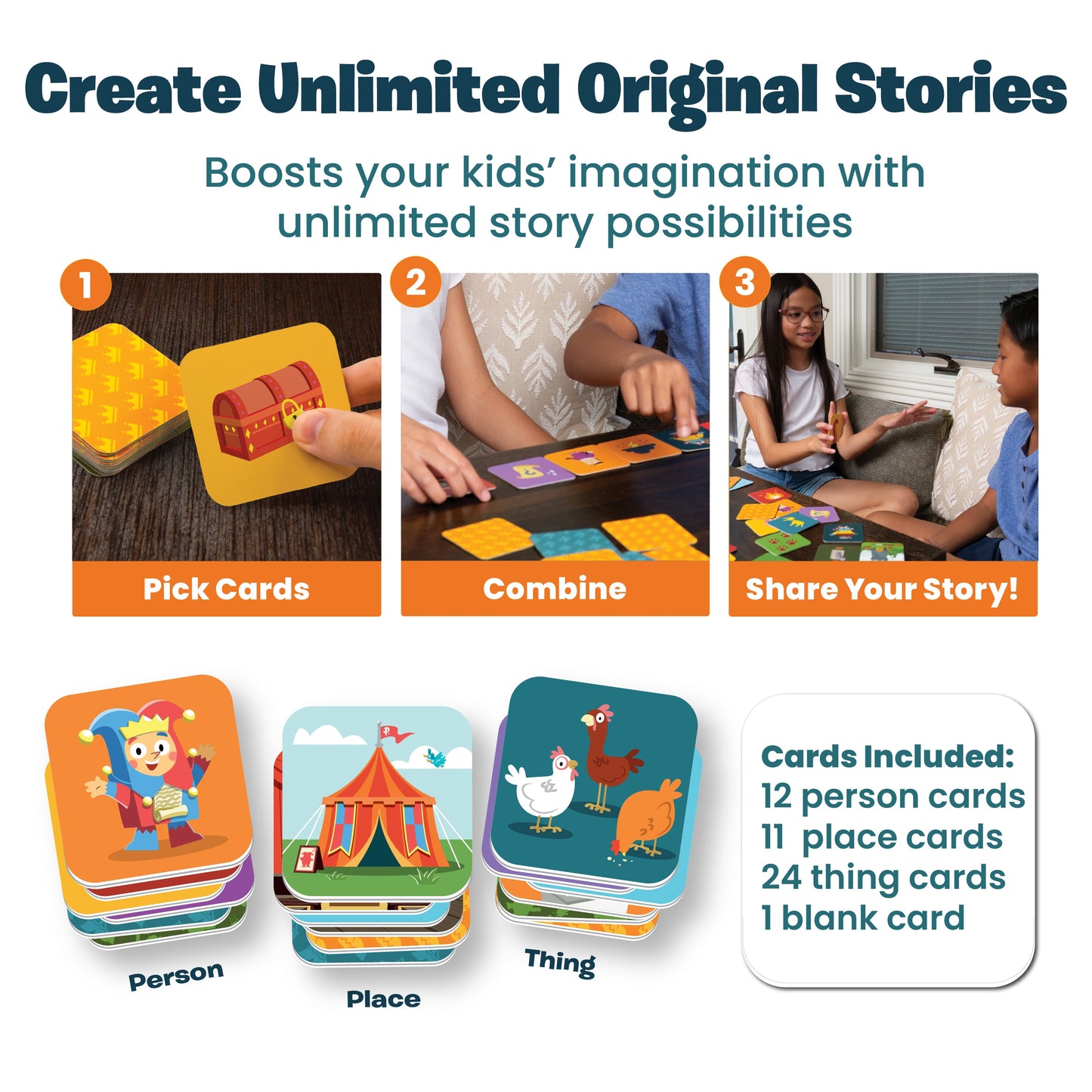 Story Starters Create a Story Cards for Kids - Jasper Edition with person, place, and thing cards