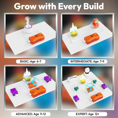 Contixo ST36 Science Circuit Block Set showing orange robot and colorful blocks at four difficulty levels