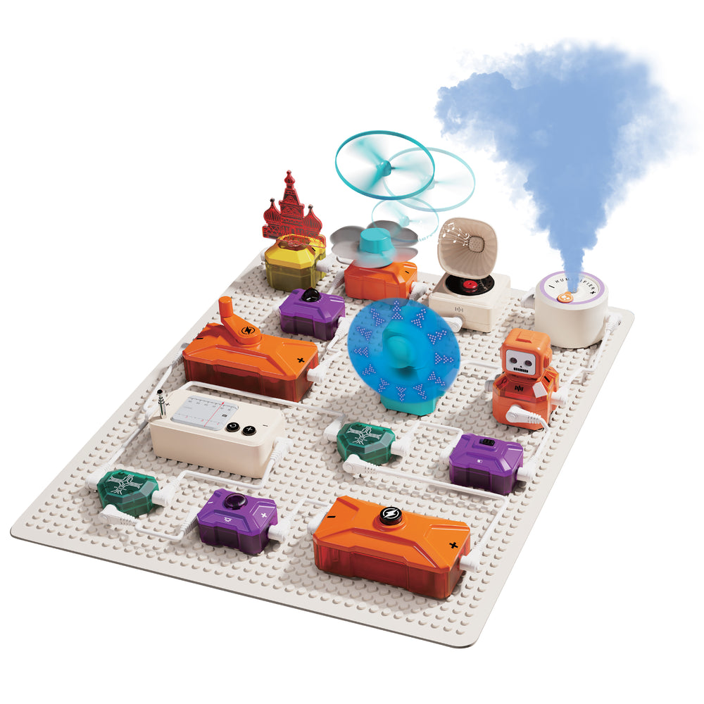 Contixo ST36 Science Circuit Block Set STEM learning kit with colorful electronic building blocks on white baseplate