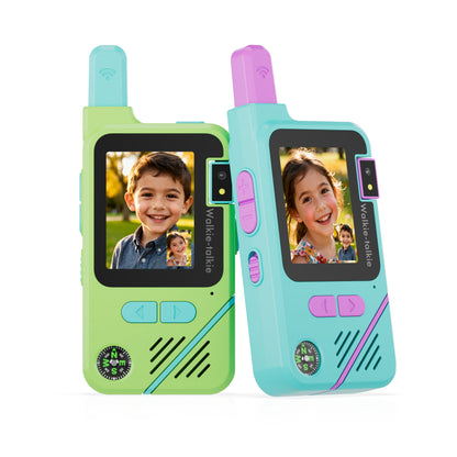 Contixo TK1 kids walkie talkies 2-pack in green and blue with video camera and flashlight