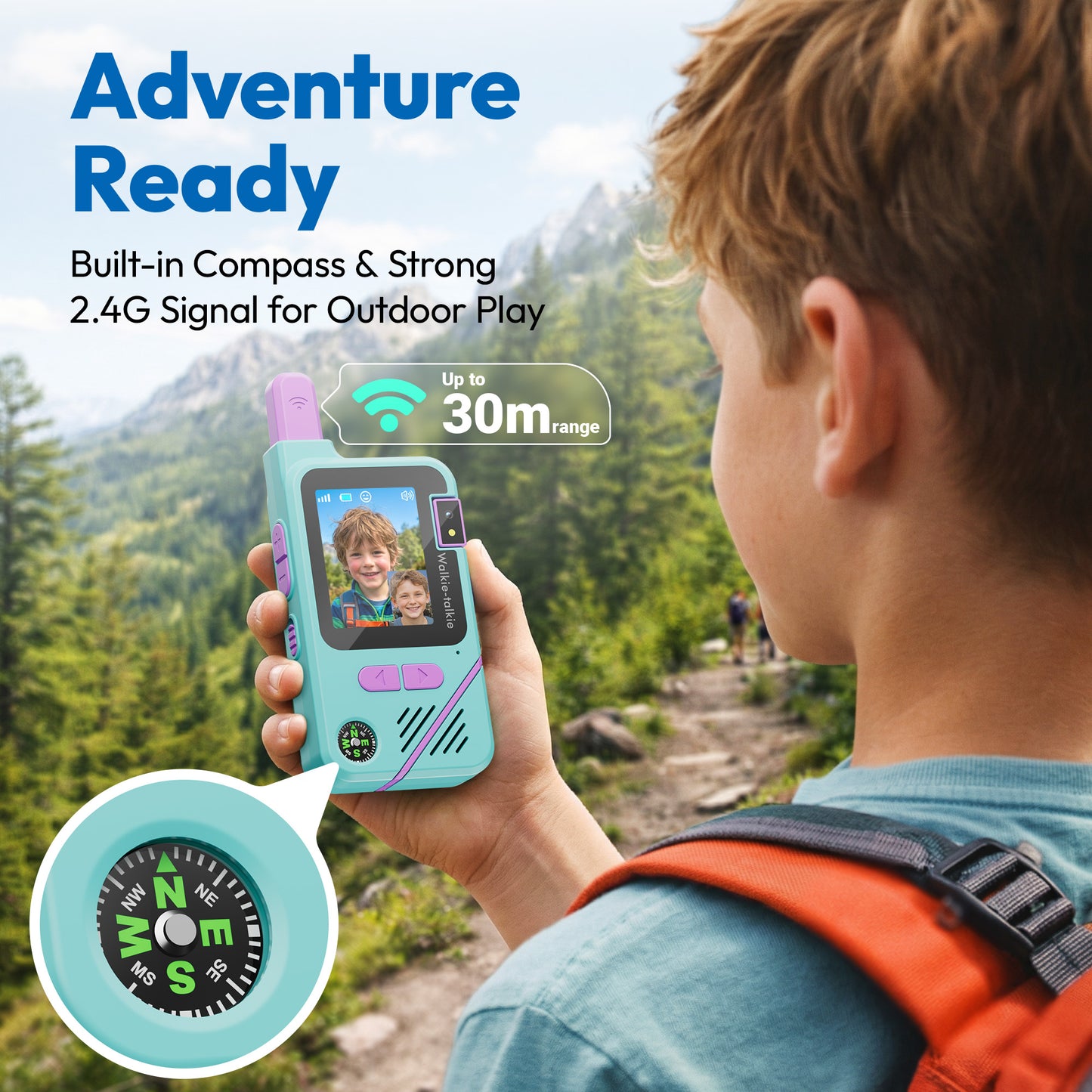 Contixo TK1 kids walkie talkies with camera and compass, blue and green 2-pack