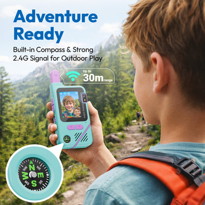 Contixo TK1 kids walkie talkies with camera and compass, blue and green 2-pack