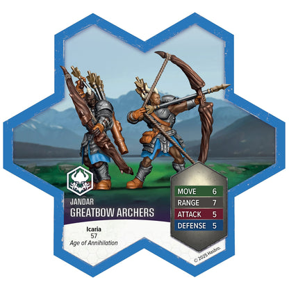 Heroscape Greatbow Archers Jandar army expansion with 5 unpainted miniatures and stat cards