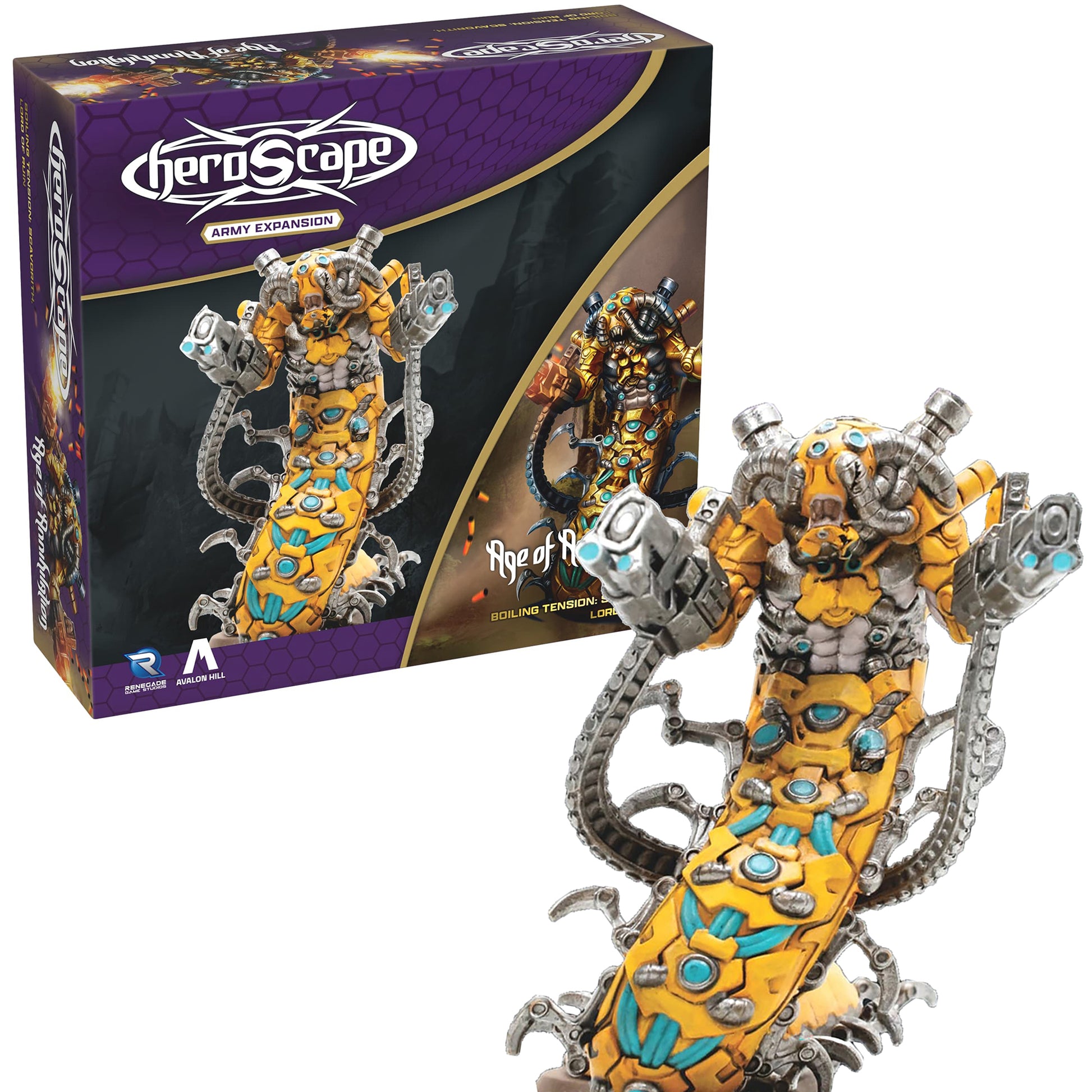 Heroscape Scavorith Lord of Ruin Army Expansion yellow and silver painted miniature figure with game card