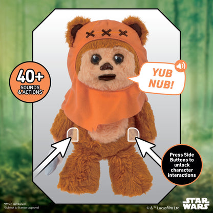 Star Wars Wicket Palm Puppetronic interactive Ewok puppet in orange hood with brown body, featuring 40+ sounds and...