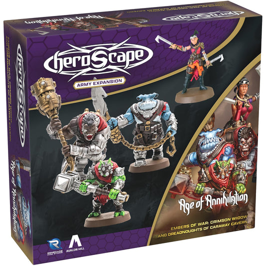 Heroscape Army Expansion with Crimson Widow and Dreadnoughts miniatures, 4 unpainted figures with army cards