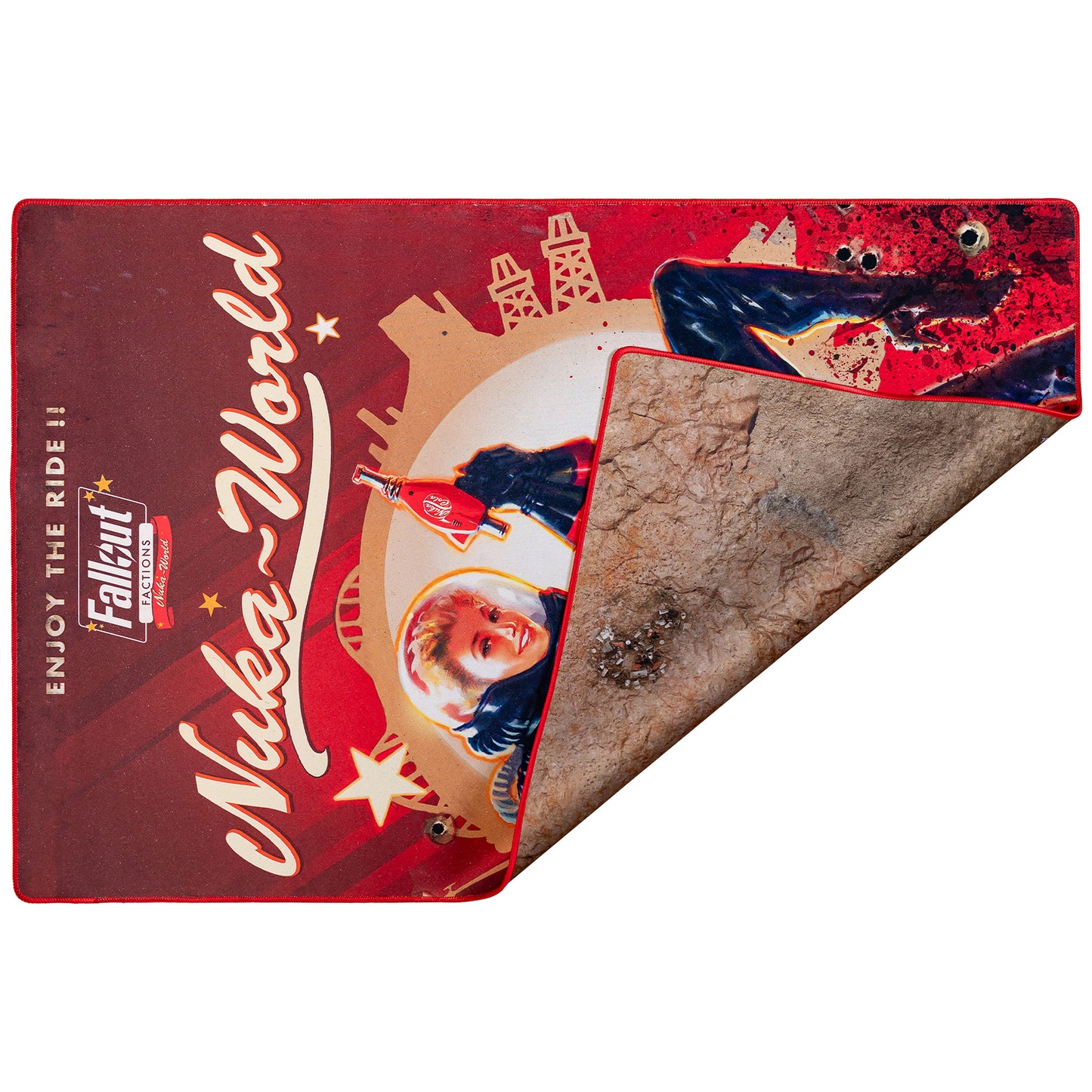 Fallout Factions Nuka-World Battle Map red tabletop gaming mat
