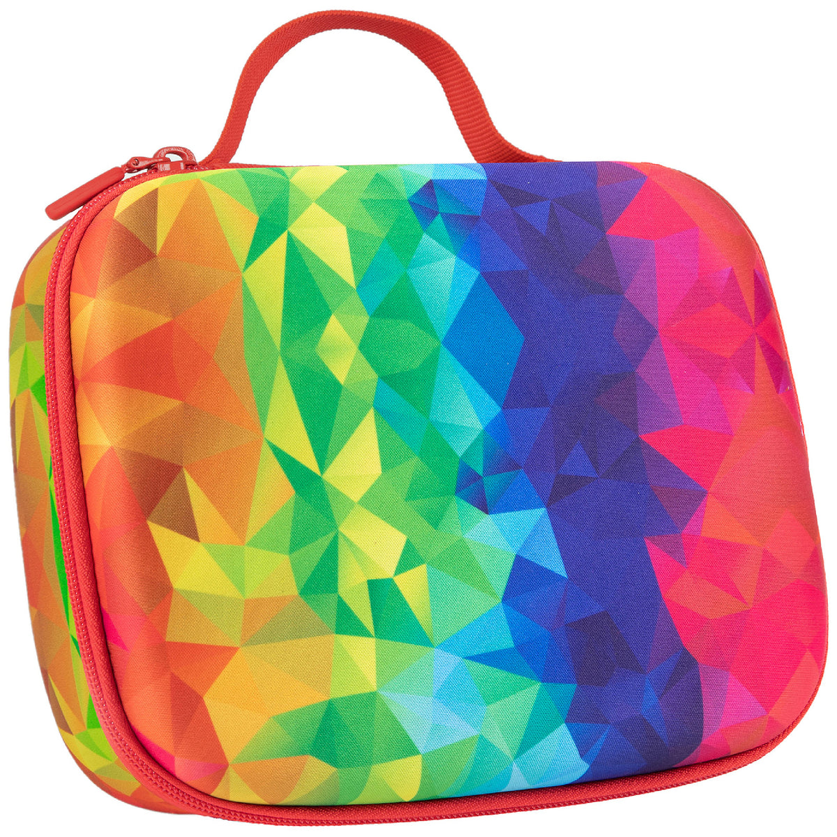 ZIPIT Jumbo Pencil Case Rainbow with colorful geometric pattern and red handle