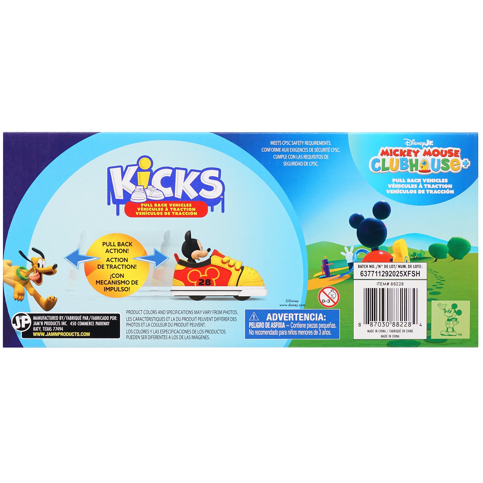 Disney Jr. Kicks Pull-Back Vehicles 3-pack with Mickey, Minnie, and Daisy shoe-shaped friction cars