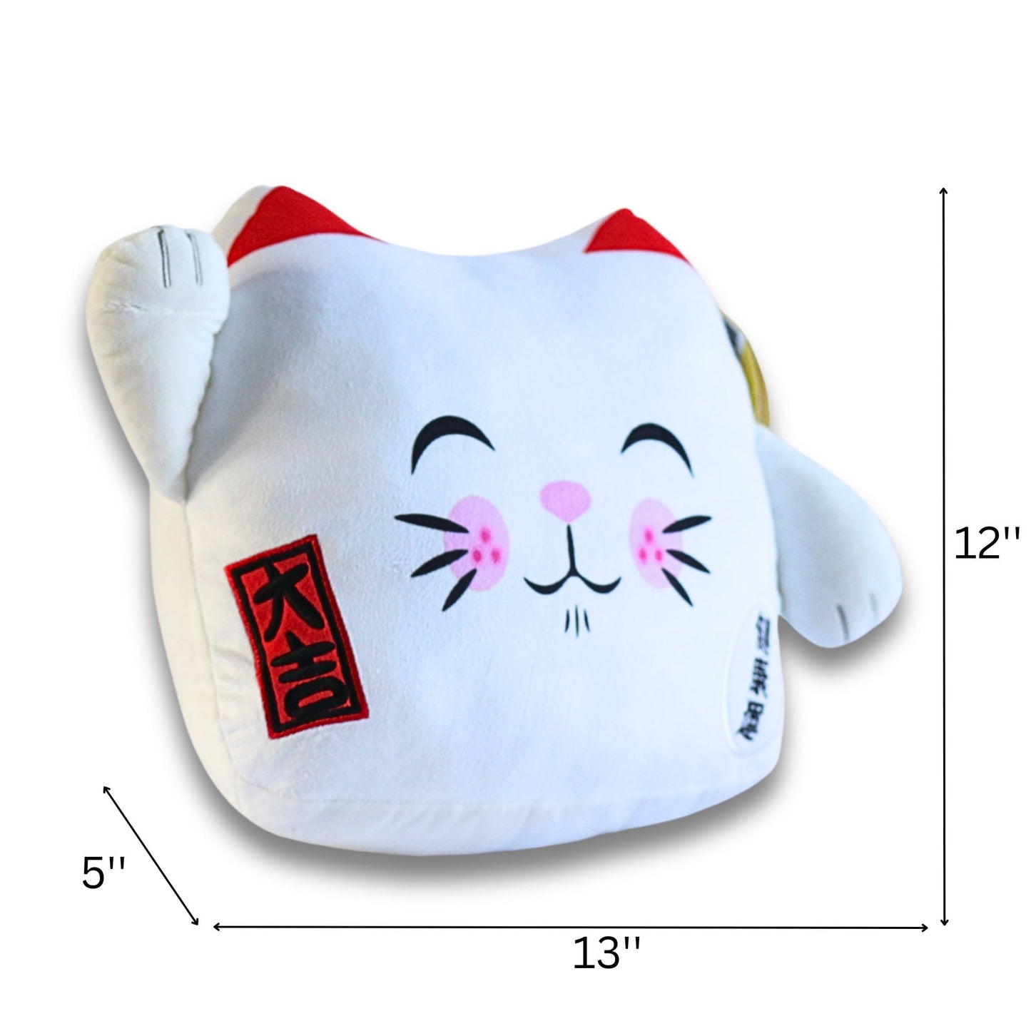 Maneki Neko Lucky Cat White Velboa Cushion 12" Soft Plush
