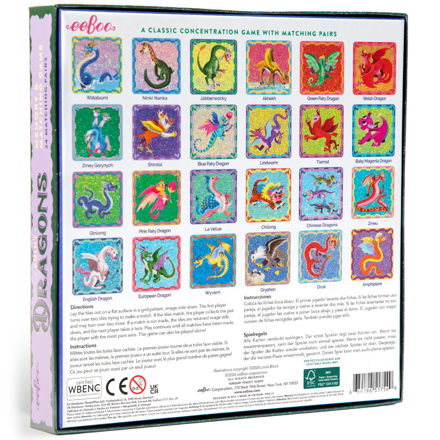 eeBoo Shiny Dragons Memory Matching Game with colorful dragon tiles
