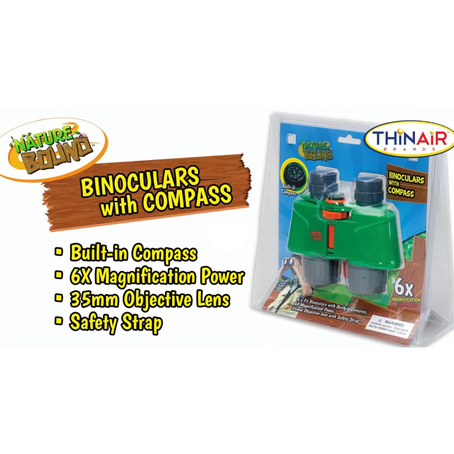 Nature Bound 6x35 Kids Binoculars with Compass - Outdoor Adventure Toy for Ages 3+