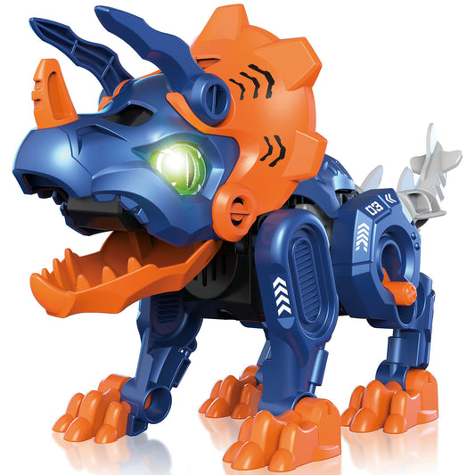 TEACH TECH Triceratops Robot blue and orange STEM toy dinosaur