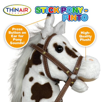 Playful Minds: Pinto Stick Pony - Ride-On Toy with Sounds, White & Brown