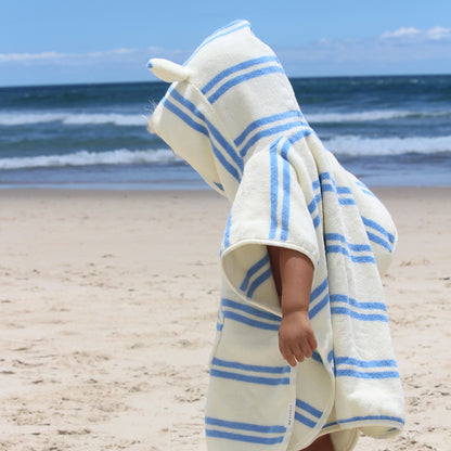 Kids Character Hooded Towel Sammy the Seagull blue stripe beach