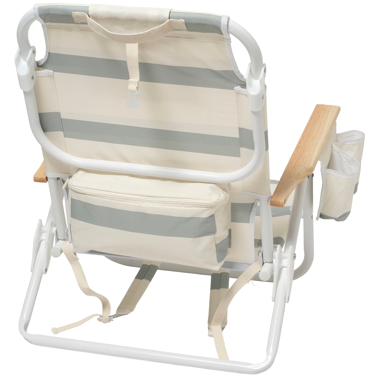 Sunnylife Deluxe Beach Chair - La Palma Sage Stripe with Cooler Bag and Drink Holder