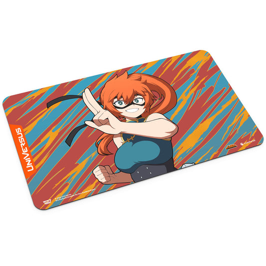 My Hero Academia Itsuka Kendo neoprene playmat with colorful striped background in blue, red, and orange