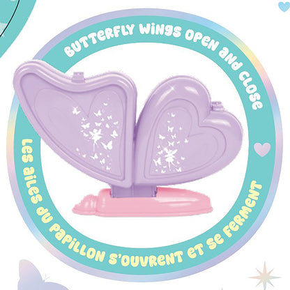 Glimmer & Glow purple butterfly cosmetic set with opening wings and beauty accessories