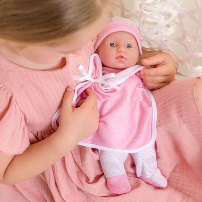 JC Toys La Baby 11 inch soft body doll in pink outfit with blanket and pacifier