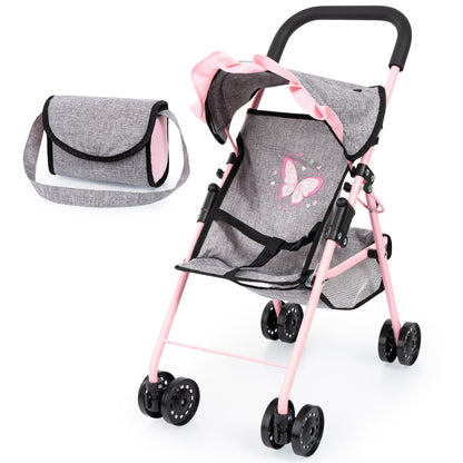 Bayer Design Doll Buggy - Play Stroller, Grey with Pink Butterfly Motif