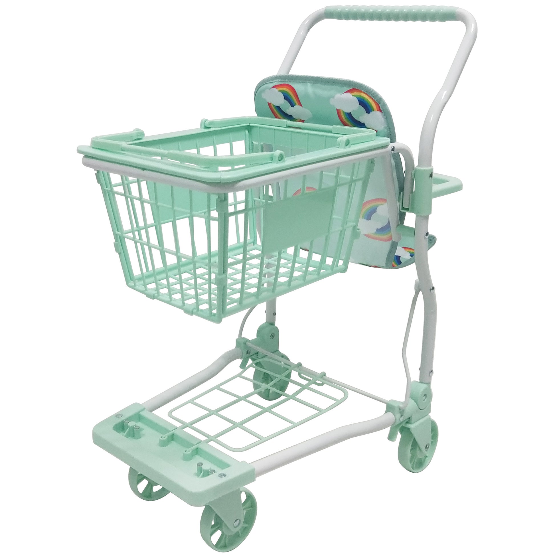 Roma Rupert Shopping Trolley in mint green with rainbow details and wheels