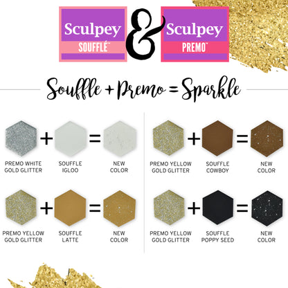 Sculpey Premo and Souffle Multipack showing 24 1oz clay colors including glitter and sparkle finishes