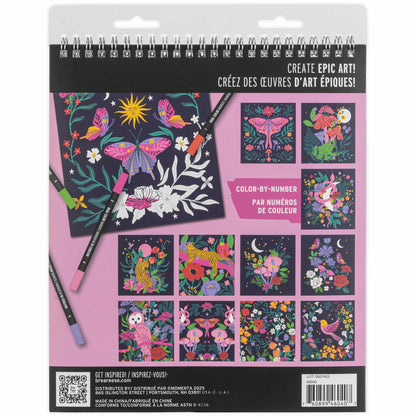 Marker Color By Number: Whimsical Botanicals spiral pad with colorful floral designs and markers