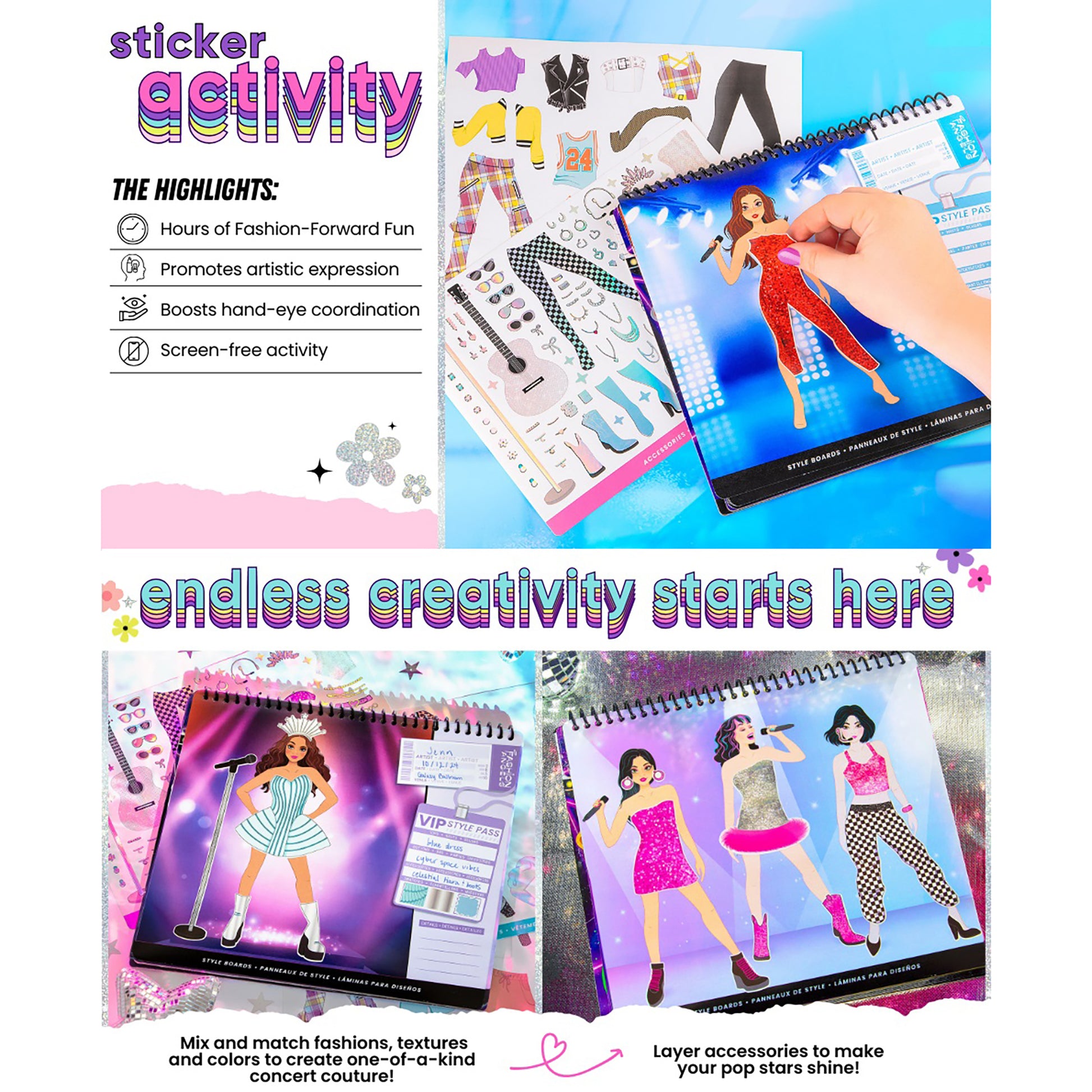Sticker Stylist Fashion Set Live in Concert with colorful fashion stickers and style boards